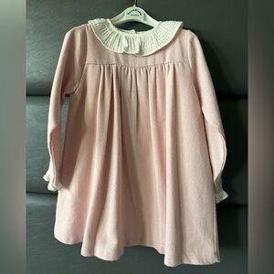 Girls' Pink Long-Sleeve Dress with Ruffled Collar